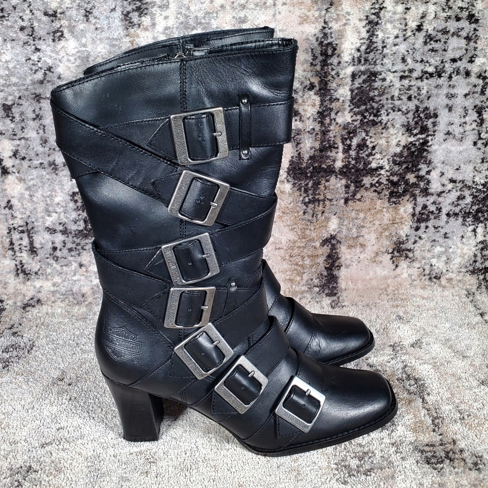 Harley-Davidson Women's Leslie Motorcycle Riding Buckle Strap Black Boots Size 8